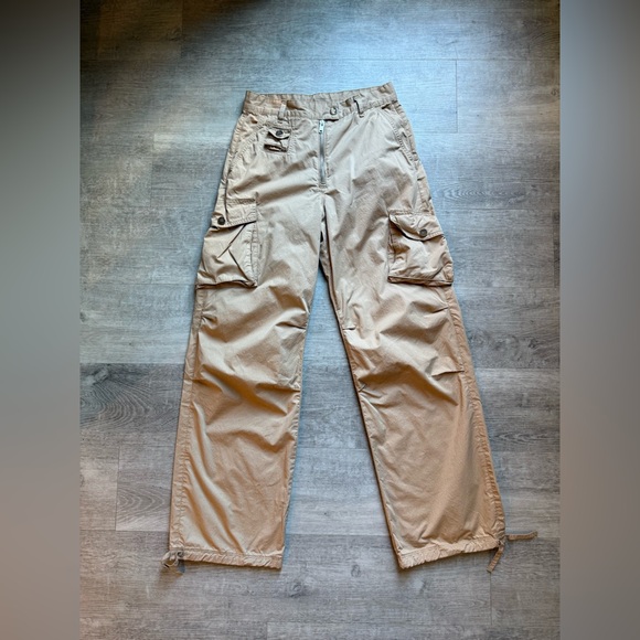 GANNI Twill Camel Cargo Pants Drawstring Hem High Rise Sz 34/US2 Organic Cotton - Picture 2 of 16